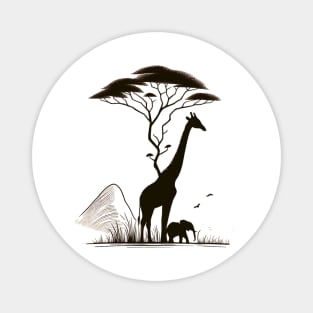 Girafe et éléphant. Magnet